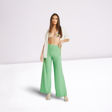 Wide Leg Ribbed Elasticated Trousers
