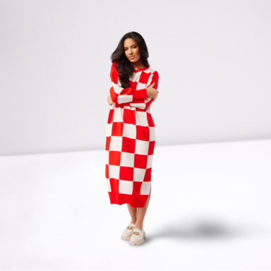 Checkerboard Pattern Jumper Dress
