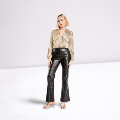 Flared Leg Faux Leather Trousers