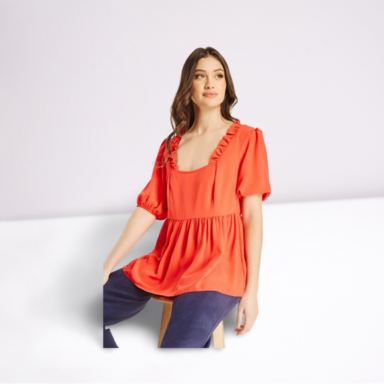 Frill Square Neck Red Top
