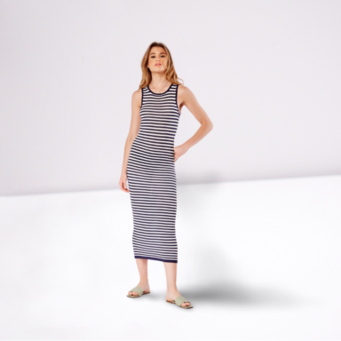 Perforated Striped Knit Dress