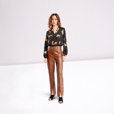 Slit Front Faux Leather Trousers
