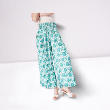 Plisse Printed Wide Trousers